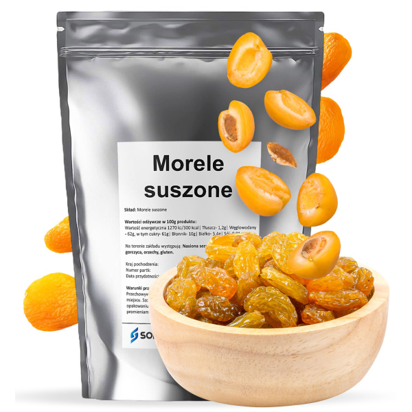 Morele suszone - z miską i opakowaniem